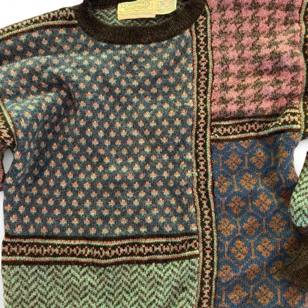 Vintage 1987 Susan Bristol Wool Mixed Pattern Balloon Sleeve Sweater